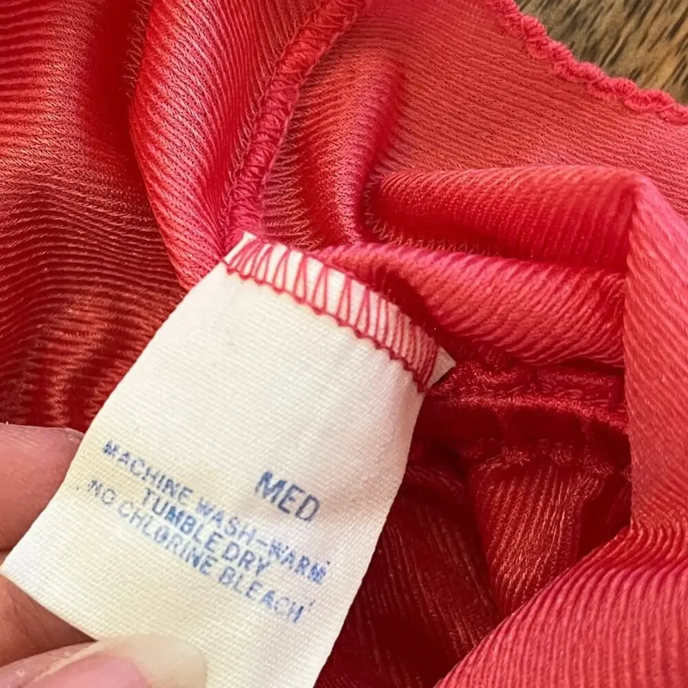 Vintage 70s Maxi Nylon Babydoll Slip Dress M Tiered Coral Pink Nightgown Lingeri